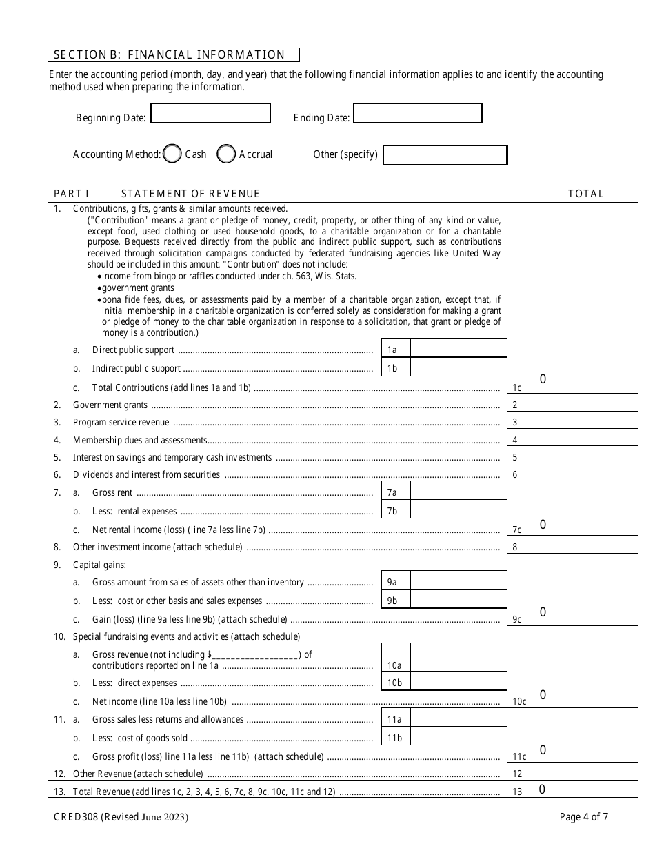 Form CRED308 Charitable Organization Annual Report - Wisconsin, Page 9