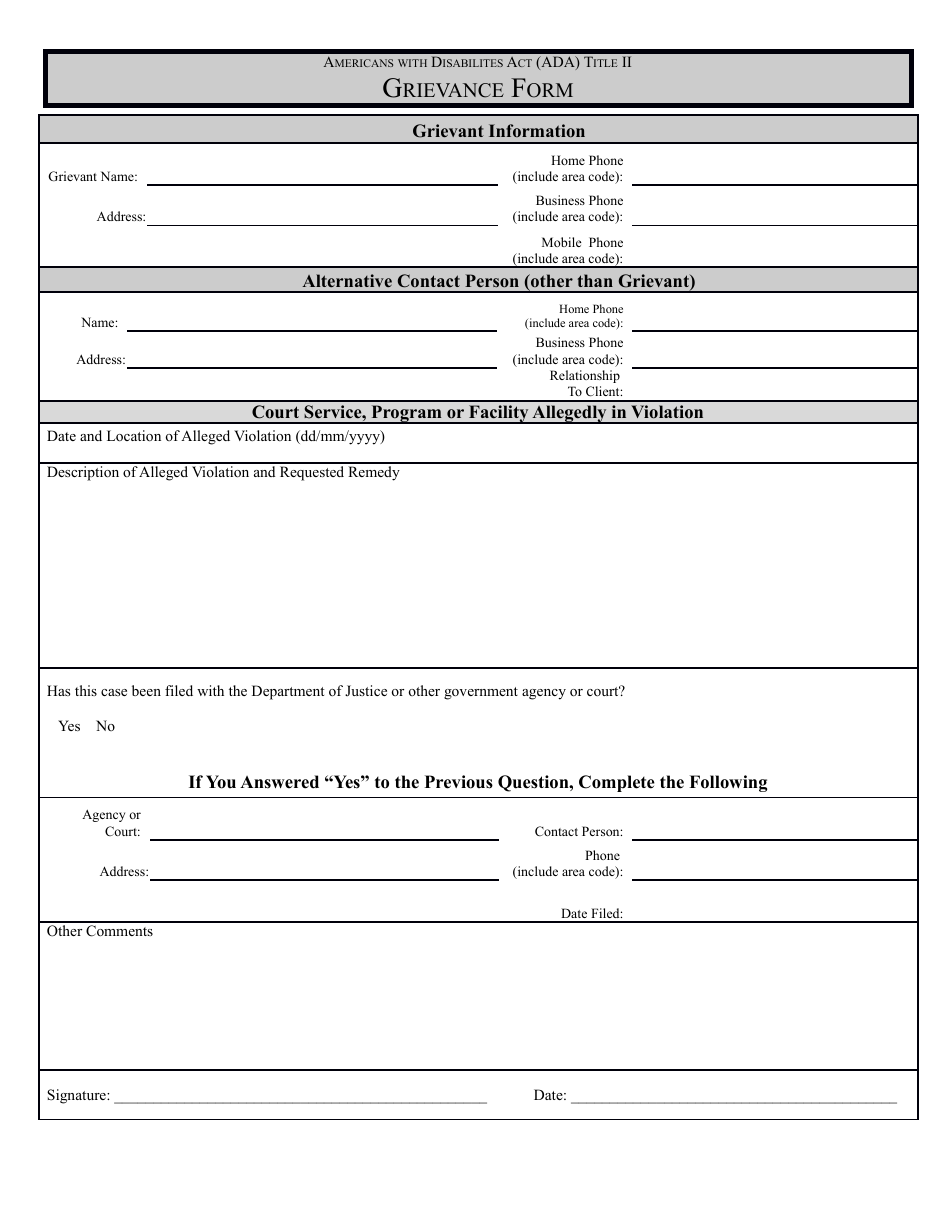 Americans With Disabilites Act (Ada) Title II Grievance Form - Luzerne County, Pennsylvania, Page 4