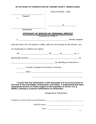 Document preview: Affidavit of Service by Personal Service - Luzerne County, Pennsylvania