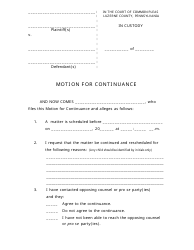 Document preview: Motion for Continuance - Luzerne County, Pennsylvania