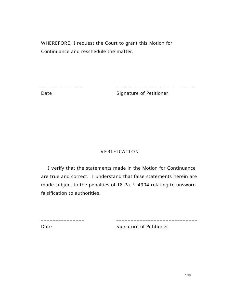 Motion for Continuance - Luzerne County, Pennsylvania, Page 2