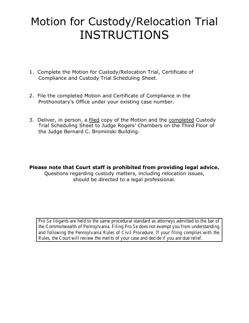 Motion for Custody / Relocation Trial - Luzerne County, Pennsylvania Download Pdf