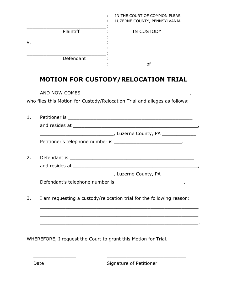 Motion for Custody / Relocation Trial - Luzerne County, Pennsylvania, Page 2