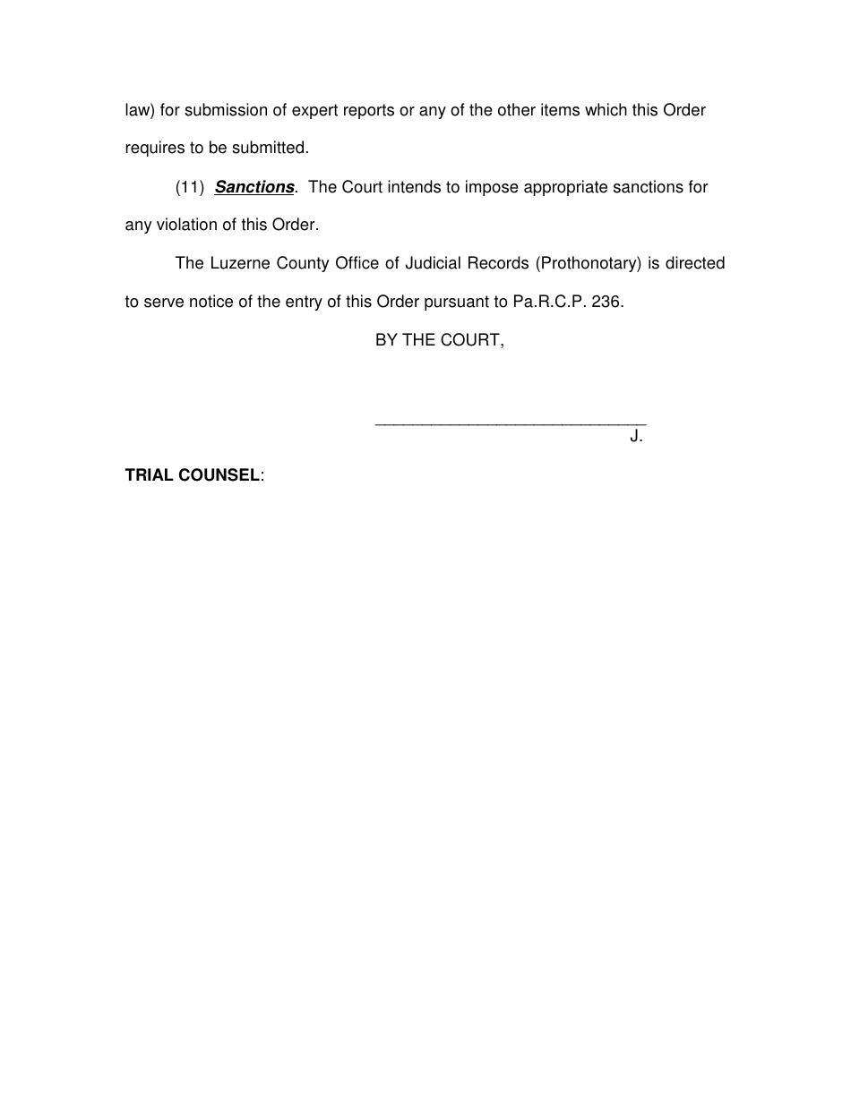 Trial Management Order (Non-jury) - Luzerne County, Pennsylvania, Page 5