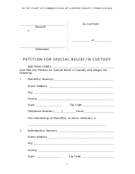 Document preview: Petition for Special Relief in Custody - Luzerne County, Pennsylvania