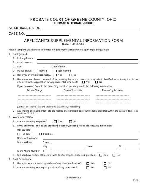 GC Form 66.1-B Applicant's Supplemental Information Form - Greene County, Ohio