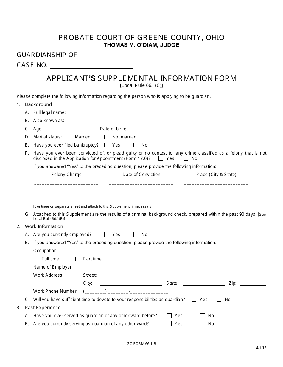 GC Form 66.1-B Applicants Supplemental Information Form - Greene County, Ohio, Page 1
