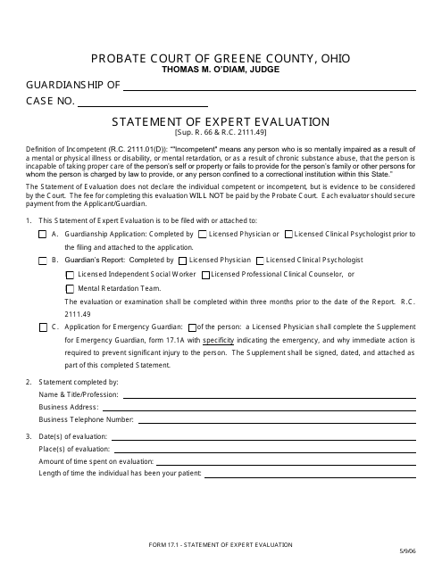 Form 17.1 Statement of Expert Evaluation - Greene County, Ohio