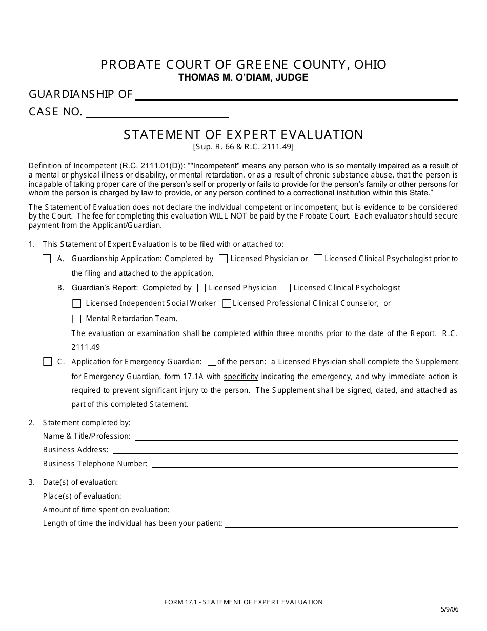 Form 17.1 Statement of Expert Evaluation - Greene County, Ohio, Page 1