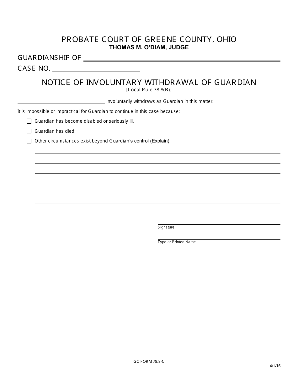 GC Form 78.8-C Notice of Involuntary Withdrawal of Guardian - Greene County, Ohio, Page 1