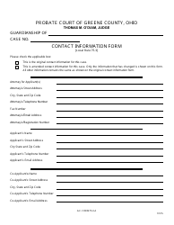 Document preview: GC Form 75.3-A Contact Information Form - Guardianship - Greene County, Ohio