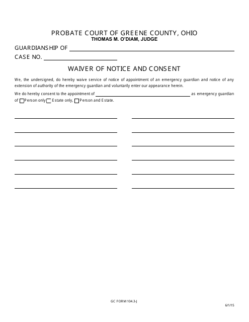 GC Form 104.3-J Waiver of Notice and Consent - Greene County, Ohio