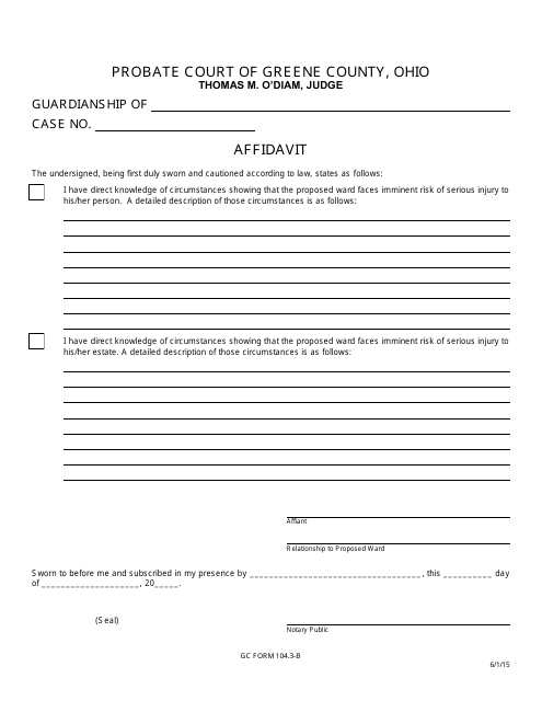 GC Form 104.3-B Affidavit - Guardianship - Greene County, Ohio