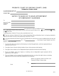 Document preview: GC Form 104.3-H Notice to Ward of 72 Hour Appointment of Emergency Guardian - Greene County, Ohio