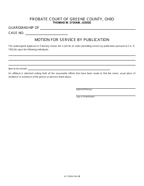 GC Form 106.2-E Motion for Service by Publication - Guardianship - Greene County, Ohio