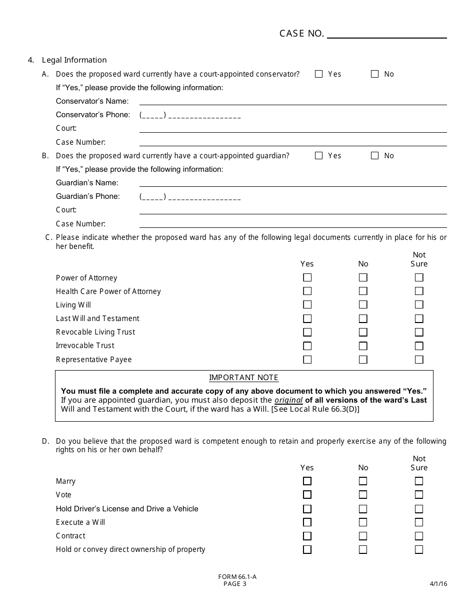 GC Form 66.1-A Wards Supplemental Information Form - Guardianship - Greene County, Ohio, Page 3