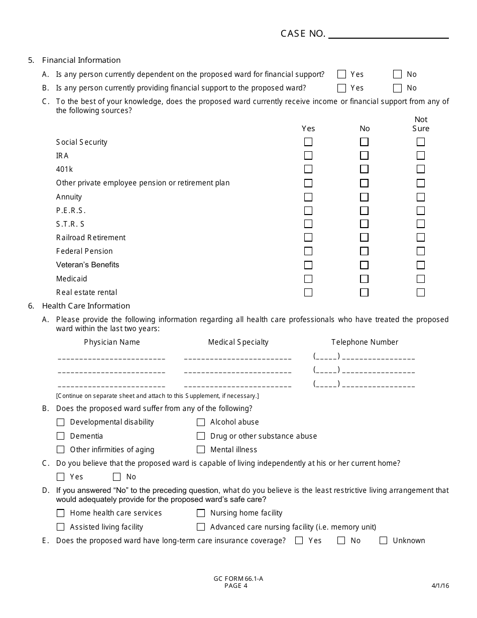 GC Form 66.1-A Wards Supplemental Information Form - Guardianship - Greene County, Ohio, Page 4