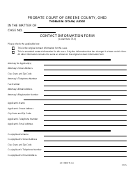 Document preview: GC Form 75.3-A Contact Information Form - Civil/Miscellaneous - Greene County, Ohio