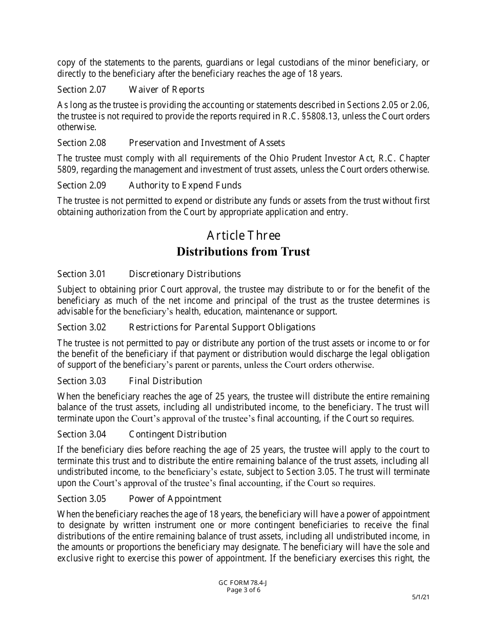 GC Form 78.4-J Trust Agreement - Greene County, Ohio, Page 3