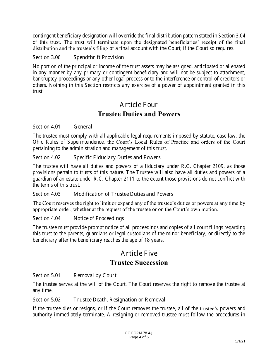 GC Form 78.4-J Trust Agreement - Greene County, Ohio, Page 4