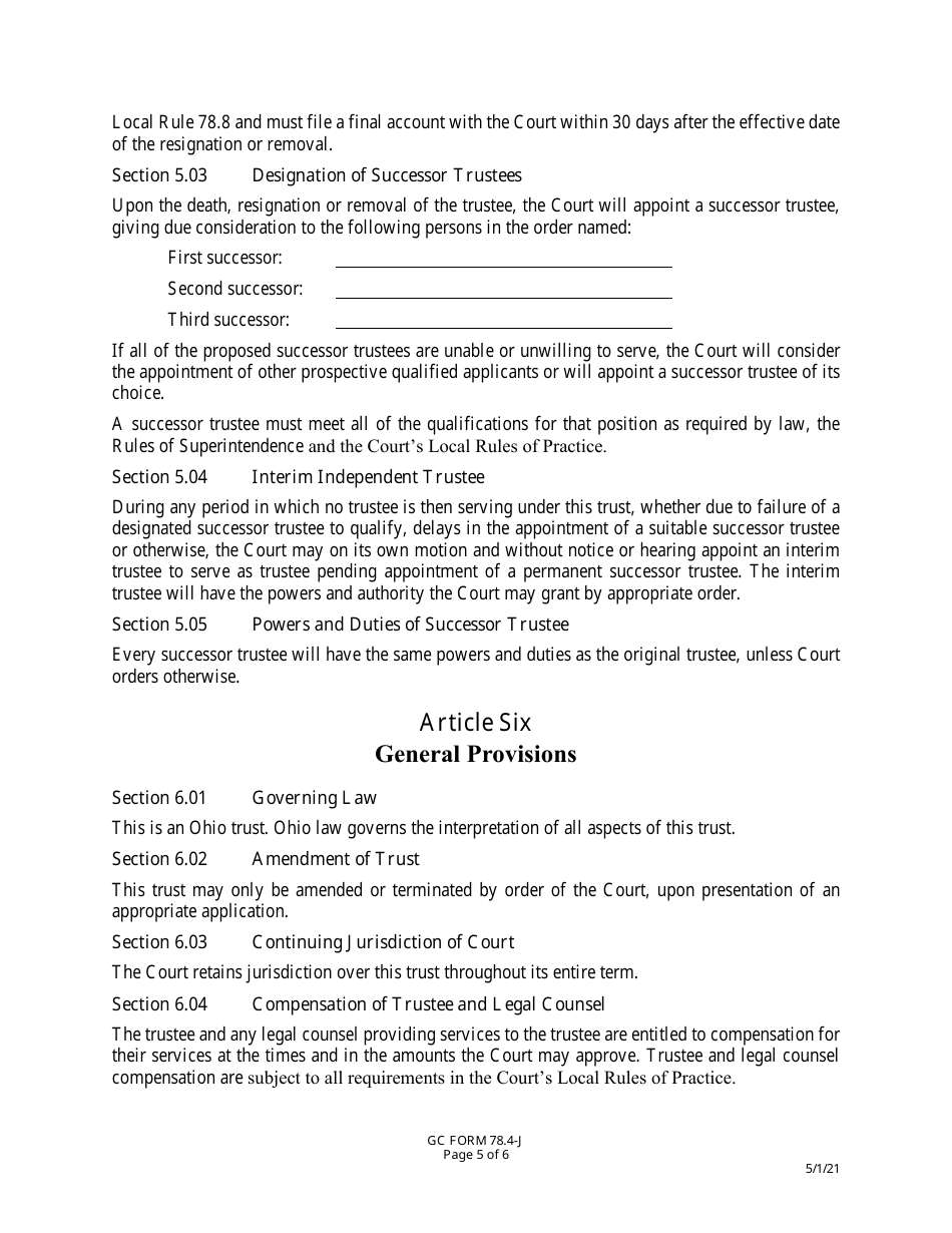 GC Form 78.4-J Trust Agreement - Greene County, Ohio, Page 5