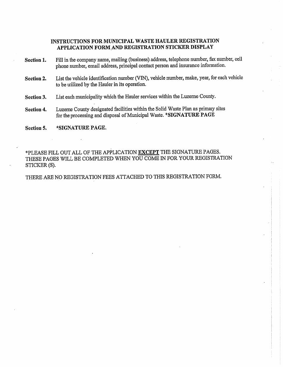 Municipal Waste Hauler Registration Application - Luzerne County, Pennsylvania, Page 2