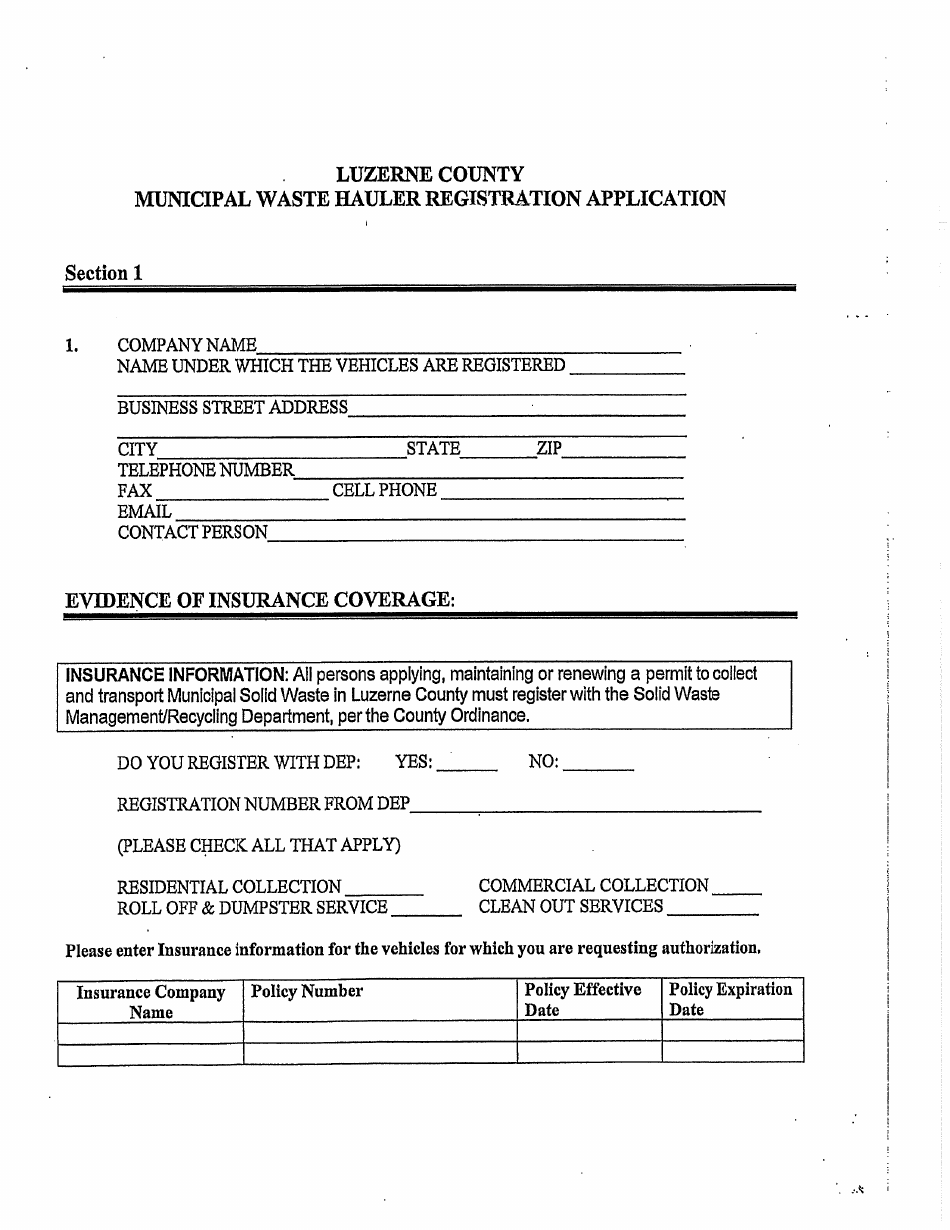 Municipal Waste Hauler Registration Application - Luzerne County, Pennsylvania, Page 3