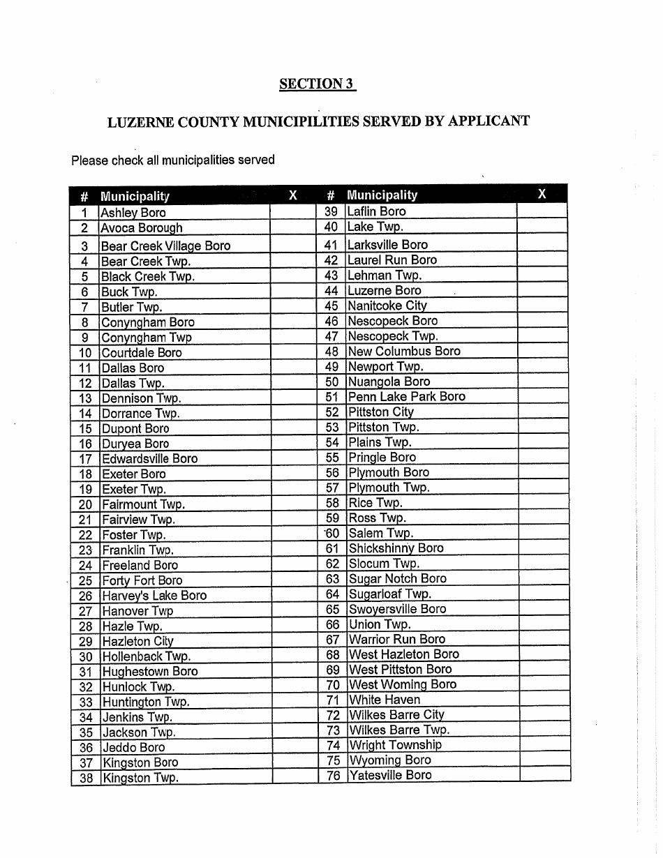 Municipal Waste Hauler Registration Application - Luzerne County, Pennsylvania, Page 5