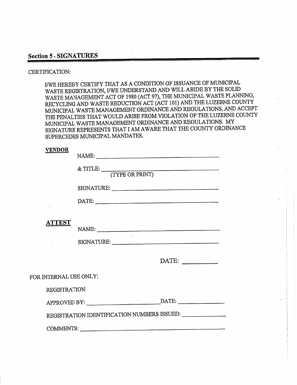Municipal Waste Hauler Registration Application - Luzerne County, Pennsylvania, Page 7