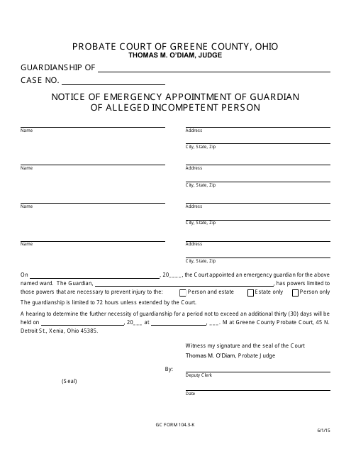 GC Form 104.3-K  Printable Pdf