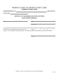 Document preview: Form 25.2 Notice of Hearing on Application for Disinterment - Greene County, Ohio