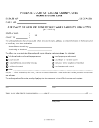 Document preview: GC Form 100.2-C Affidavit of Heir or Beneficiary Whereabouts Unknown - Greene County, Ohio