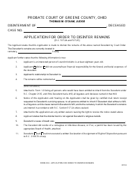 Document preview: Form 25.0 Application for Order to Disinter Remains - Greene County, Ohio
