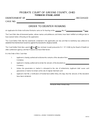 Document preview: Form 25.6 Order to Disinter Remains - Greene County, Ohio