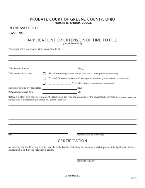 GC Form 56.1-G Application for Extension of Time to File - Greene County, Ohio