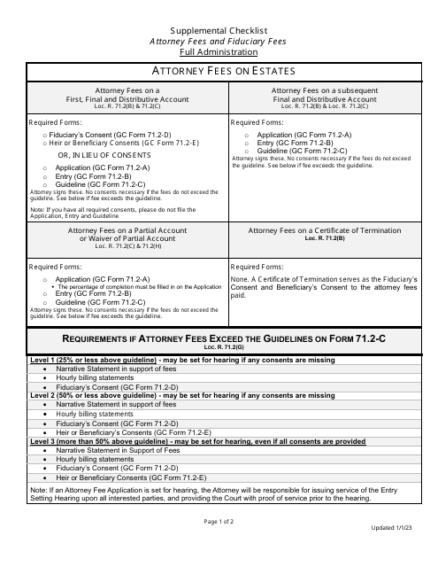 Supplemental Checklist for Attorney Fees and Fiduciary Fees - Full Administration - Greene County, Ohio Download Pdf