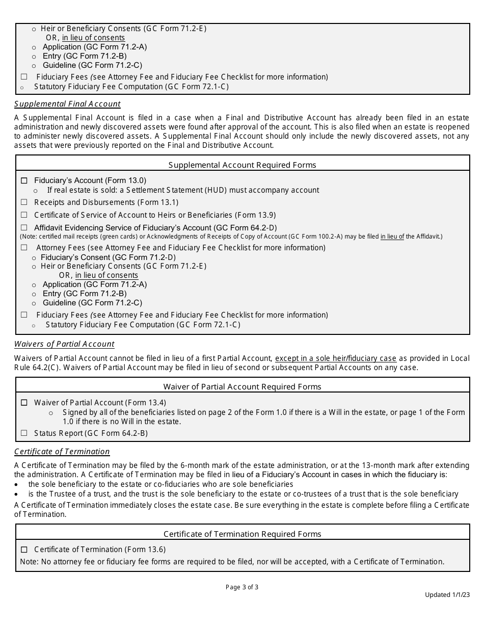 Supplemental Checklist for Accounts, Waivers of Partial Account and Certificates of Termination - Full Administration - Greene County, Ohio, Page 3