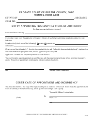 Document preview: Form 4.5 Entry Appointing Fiduciary; Letters of Authority - Estate Administration - Greene County, Ohio