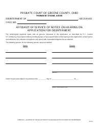 Document preview: Form 25.3 Affidavit of Service of Notice on Hearing on Application for Disinterment - Greene County, Ohio