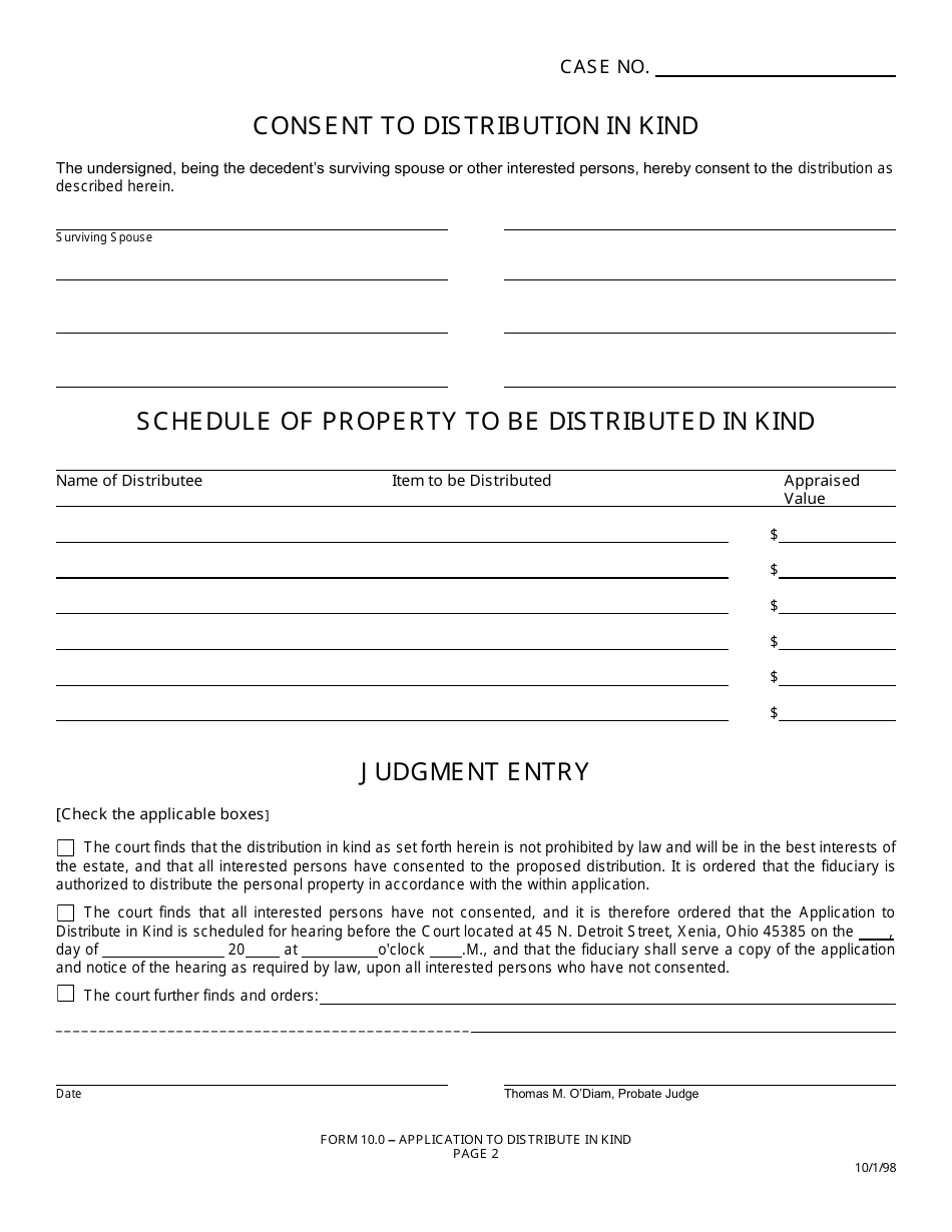Form 10.0 Application to Distribute in Kind - Greene County, Ohio, Page 2