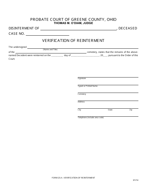 Form 25.4 Verification of Reinterment - Greene County, Ohio