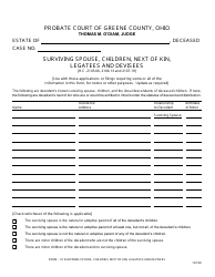 Document preview: Form 1.0 Surviving Spouse, Children, Next of Kin, Legatees and Devisees - Greene County, Ohio