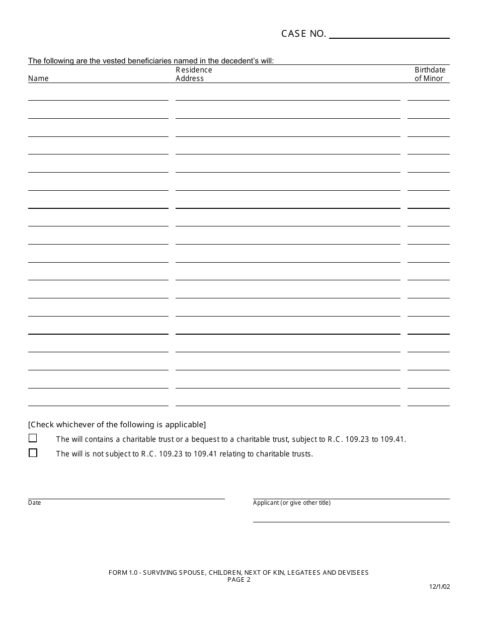 Form 1.0 Surviving Spouse, Children, Next of Kin, Legatees and Devisees - Greene County, Ohio, Page 2