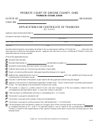 Document preview: Form 12.0 Application for Certificate of Transfer - Greene County, Ohio