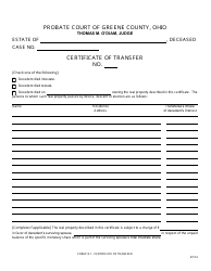 Document preview: Form 12.1 Certificate of Transfer - Greene County, Ohio