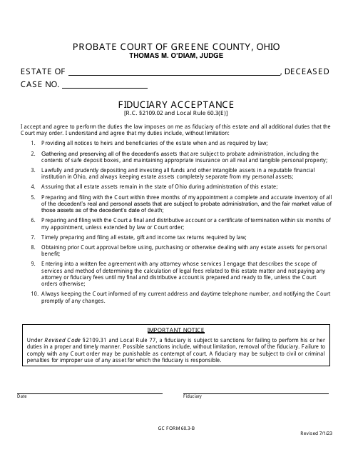 GC Form 60.3-B Fiduciary Acceptance - Greene County, Ohio