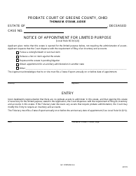 Document preview: GC Form 60.3-A Notice of Appointment for Limited Purpose - Greene County, Ohio