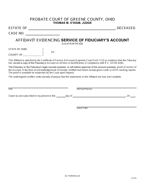 GC Form 64.2-D Affidavit Evidencing Service of Fiduciary's Account - Greene County, Ohio