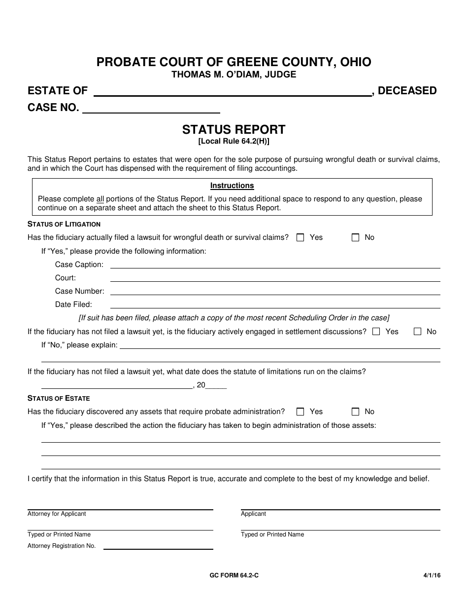 GC Form 64.2-C Status Report - Greene County, Ohio, Page 1