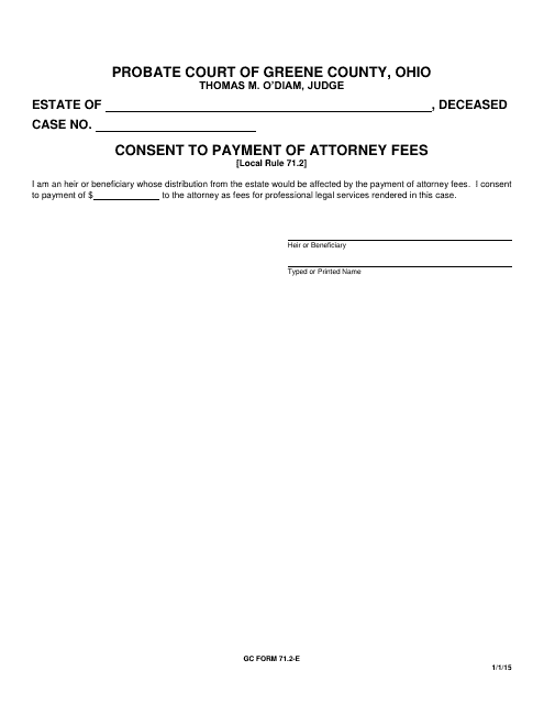 GC Form 71.2-E Consent to Payment of Attorney Fees - Greene County, Ohio